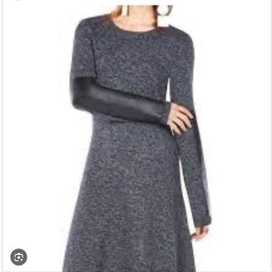 BCBG MAXAZRIA Dahnya Sweater Dress NWT size Large faux leather sleeve gray black